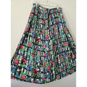 Abstract Floral Maxi Skirt Tie Women’s LARGE Wide Sweep Flowy Cotton Crinkle